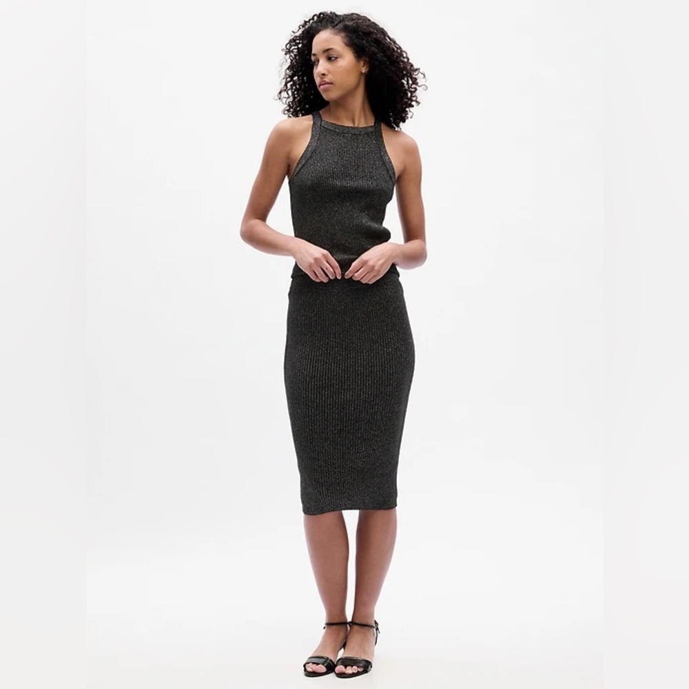 GAP black Ribbed Metallic Sweater Midi Skirt XS NWT new with tag